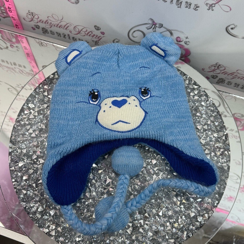 Care Bears hat grumpy braided tassel Blue Bear Knit Earflap Hat